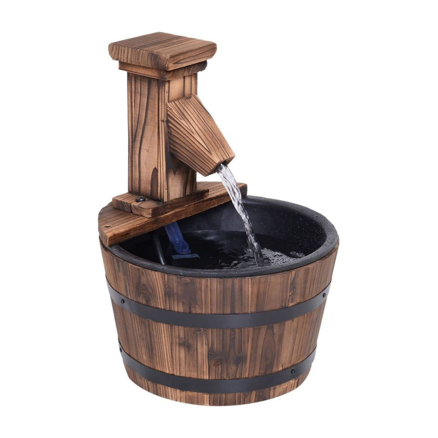 Outsunny Wood Barrel Patio Water Fountain Garden Decorative Ornament Water Feature with Electric Pump