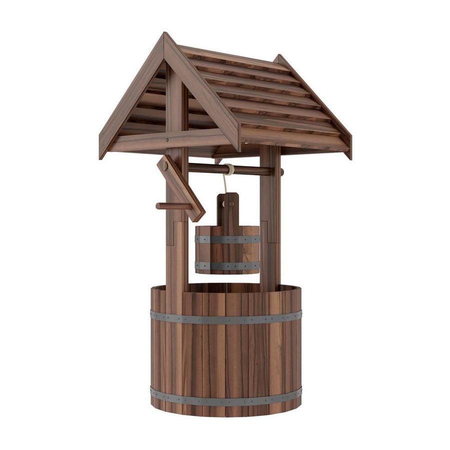 Outsunny Wood Wishing Well for Outside with Hanging Bucket