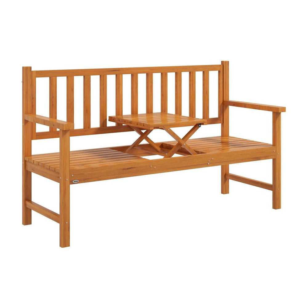 Outsunny Wooden Bench with Liftable Middle Table, Outdoor Bench, Patio Loveseat for Porch, Garden, Seats 2-3 People