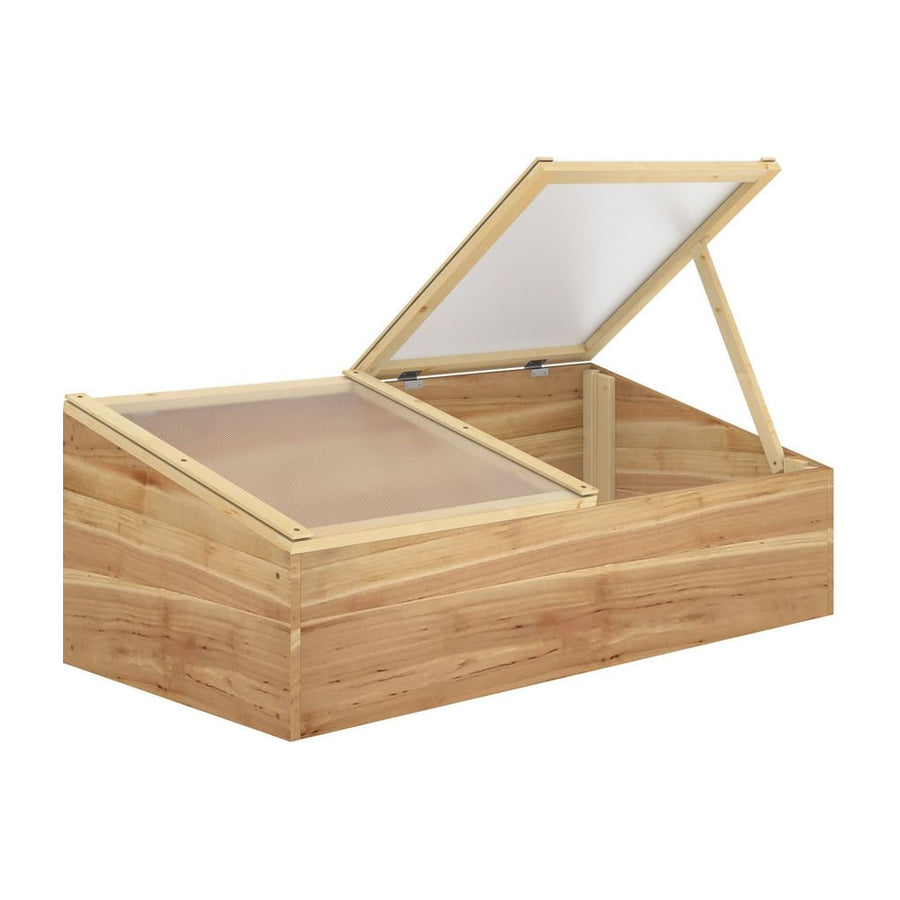 Outsunny Wooden Cold Frame Greenhouse Garden Polycarbonate Grow House with Independent Openable Top Covers for Flowers
