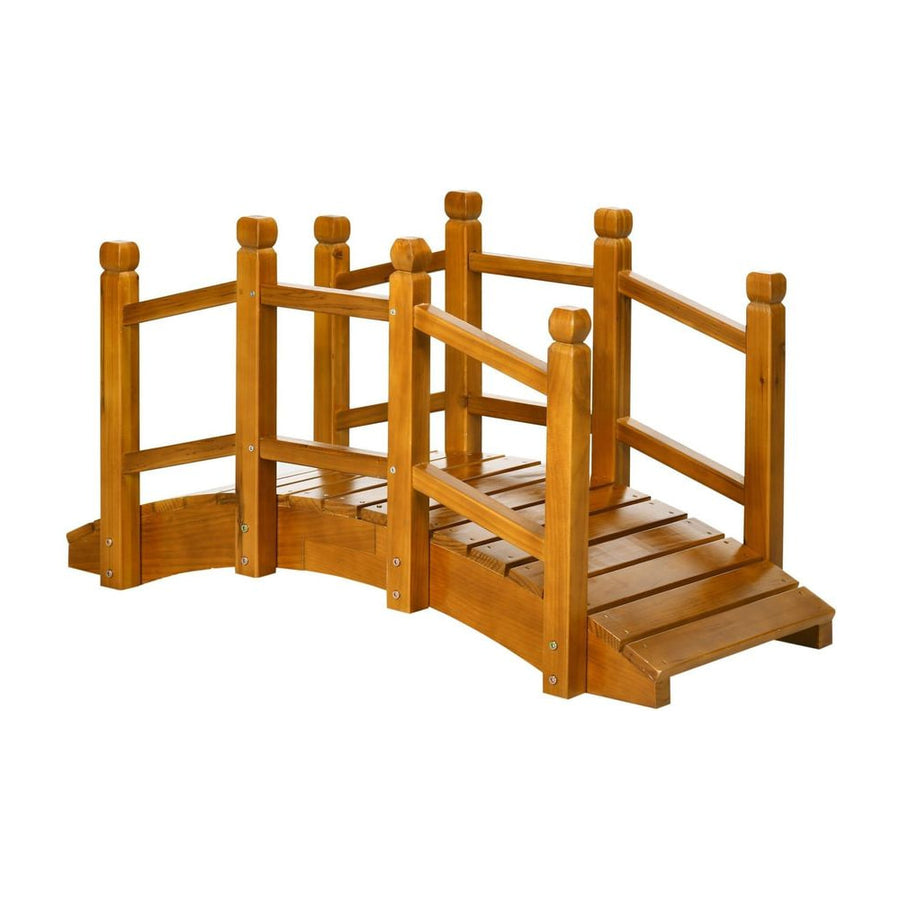 Outsunny Wooden Garden Bridge with Safety Railings, Arc Footbridge for Pond Backyard Stream, Brown