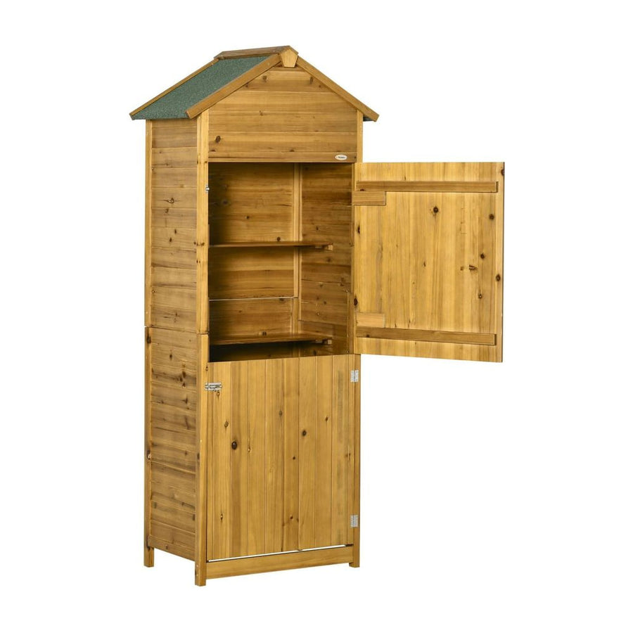 Outsunny Wooden Garden Storage Shed Utility Gardener Cabinet w/ 3 Shelves and 2 Door, 191.5cm x 79cm x 49cm, Natural wood
