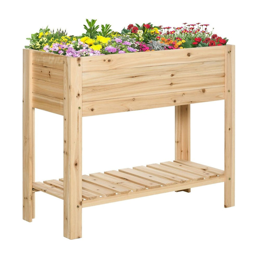 Outsunny Wooden Raised Plant Stand Outdoor Flower Bed Box with Clapboard 100 x 40 x 84cm