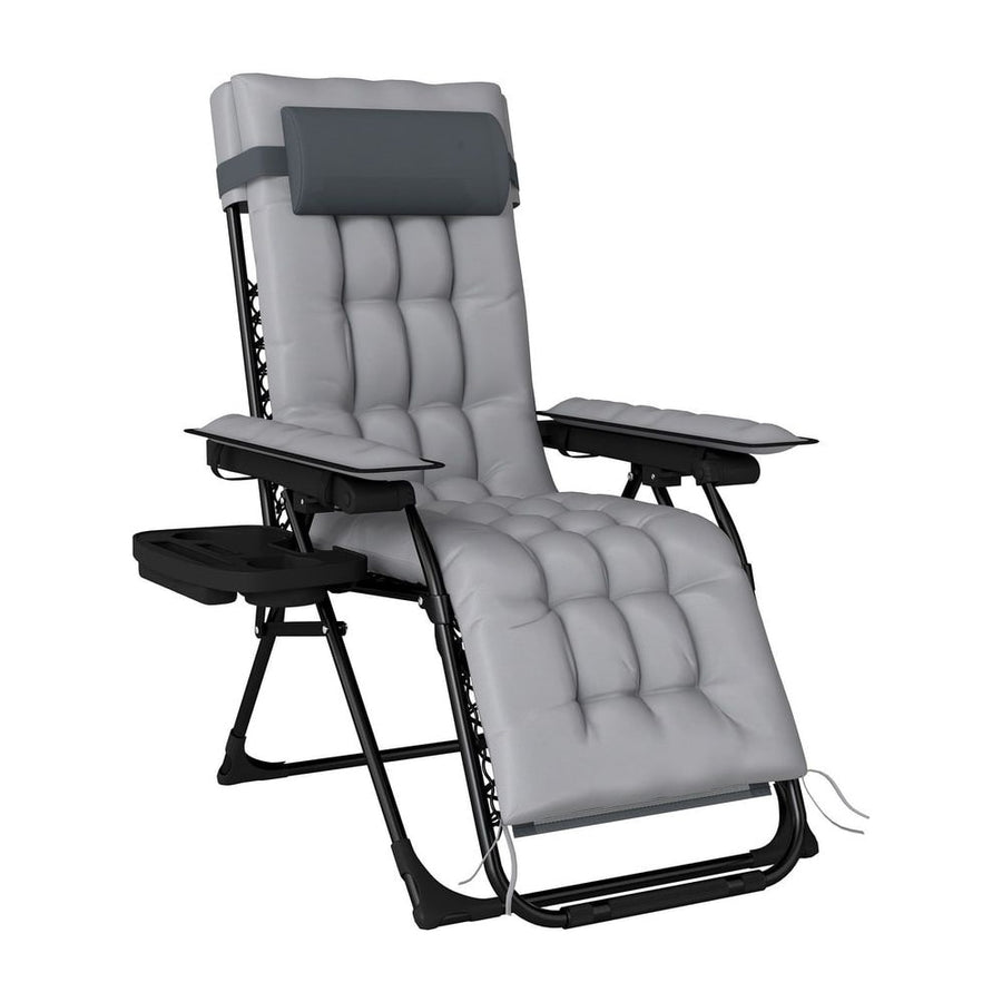 Outsunny Zero Gravity Chair, Folding Sun Lounger Reclining Garden Chair with Arm Pads, Cushion, Cup Holder, Headrest, Light