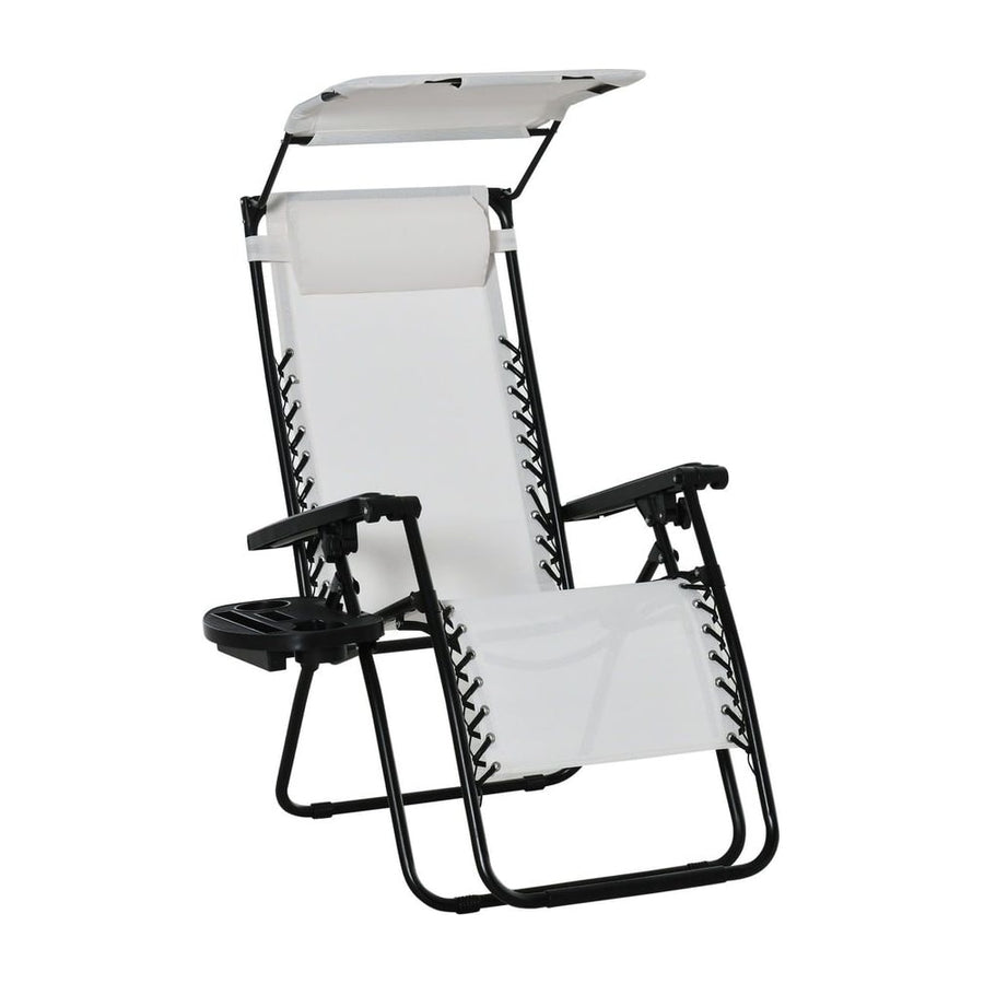 Outsunny Zero Gravity Garden Folding Patio Sun Lounger w/Cup Holder & Canopy Shade White