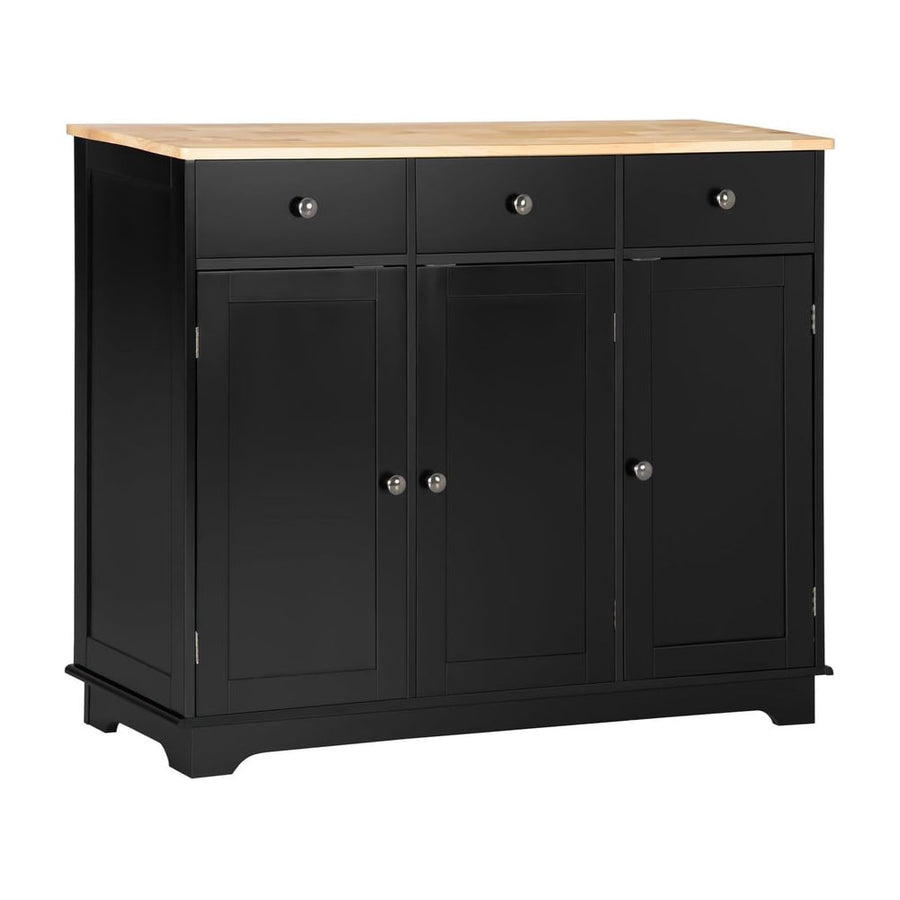 HOMCOM Sideboard with Rubberwood Top and Adjustable Shelves for Dining Room, Kitchen - Black
