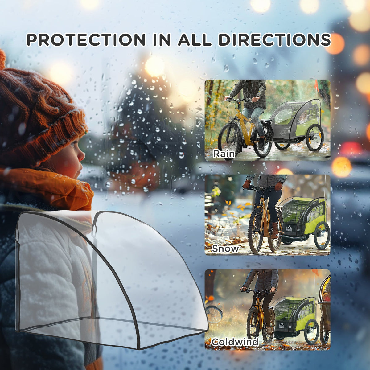 HOMCOM Baby Bike Trailer Cover, Anti Dust Rain Snow, Cold Wind, 76 x 61 x 61 cm