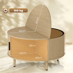 HOMCOM Coffee Table with Lift Top and Hidden Storage, Round Centre Table with Fluted Sliding Door, 80 cm, Natural Wood