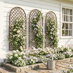 Outsunny Garden Trellis, Decorative Trellis Panels for Climbing Outdoor Plants, Vegetables, Vines, Flowers, Natural Wood Finish