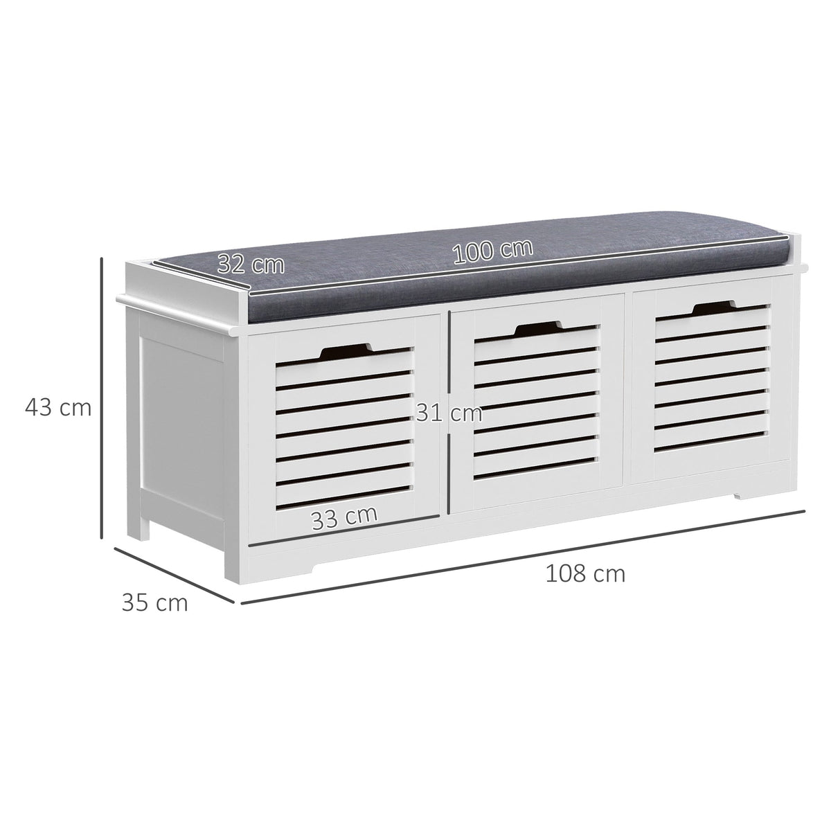 HOMCOM 3-Drawer Shoe Storage Bench - White