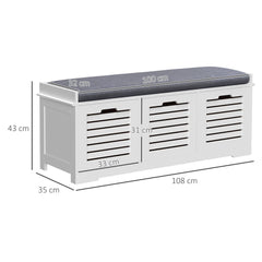 HOMCOM 3-Drawer Shoe Storage Bench - White