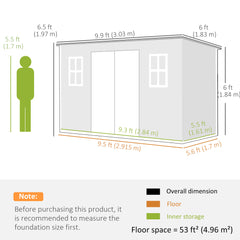 Outsunny 10 x 6 ft Resin Garden Shed, Outdoor Storage Shed with Floor, Windows, Lockable Doors and Vents, Dark Grey