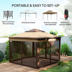 Outsunny 3 x 3(m) Pop Up Gazebo, Height Adjustable Instant Event Shelter with Netting and Carrying Bag, Beige