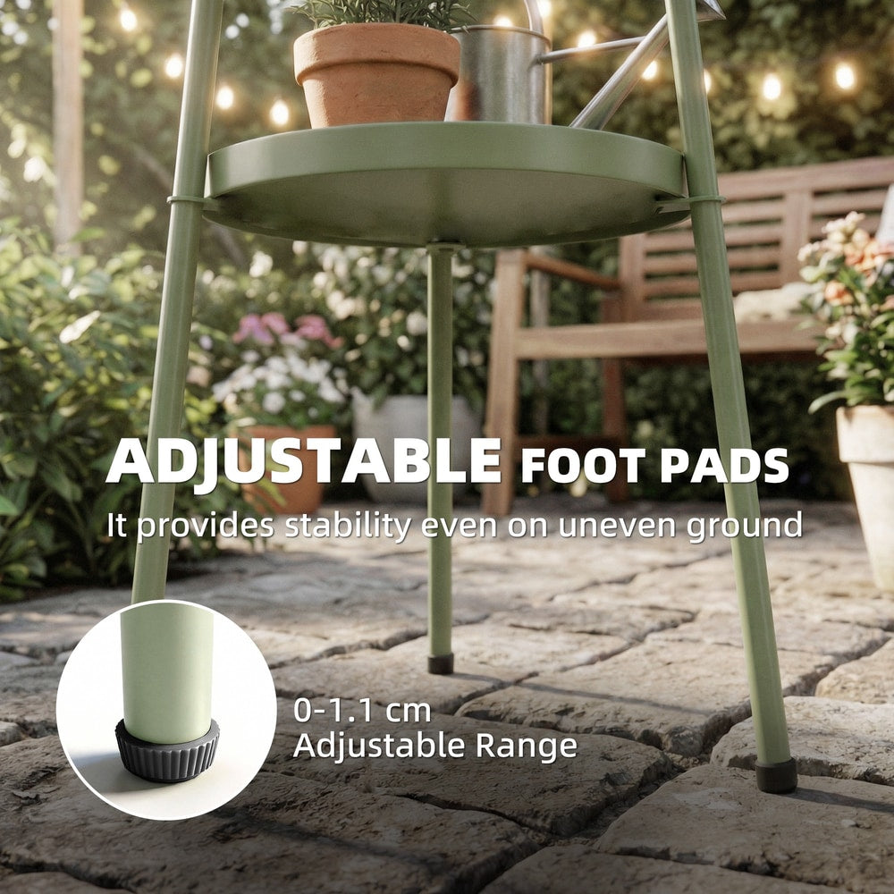 Close-up of the adjustable foot pads on the garden table