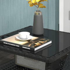 Outsunny Two-tier PE Rattan Square Coffee Table - Black