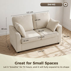 HOMCOM 2 Seater Sofa, Corduroy Small Couch with Spring Cushion, Wide and Deep Seat, Beige - product image 3