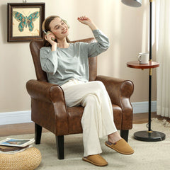 HOMCOM Upholstered Accent Chair with Rolled Arms and Wood Legs, Armchair for Living Room Bedroom, Brown