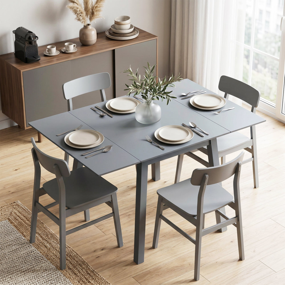 HOMCOM Solid Wood Folding Dining Table, Drop Leaf Table for 2-4 People, Rectangle Kitchen Table