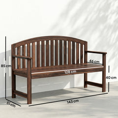 Outsunny 2 Seater Wooden Garden Bench with Armrest, Outdoor Furniture Chair for Park, Balcony, Carbonised Finish