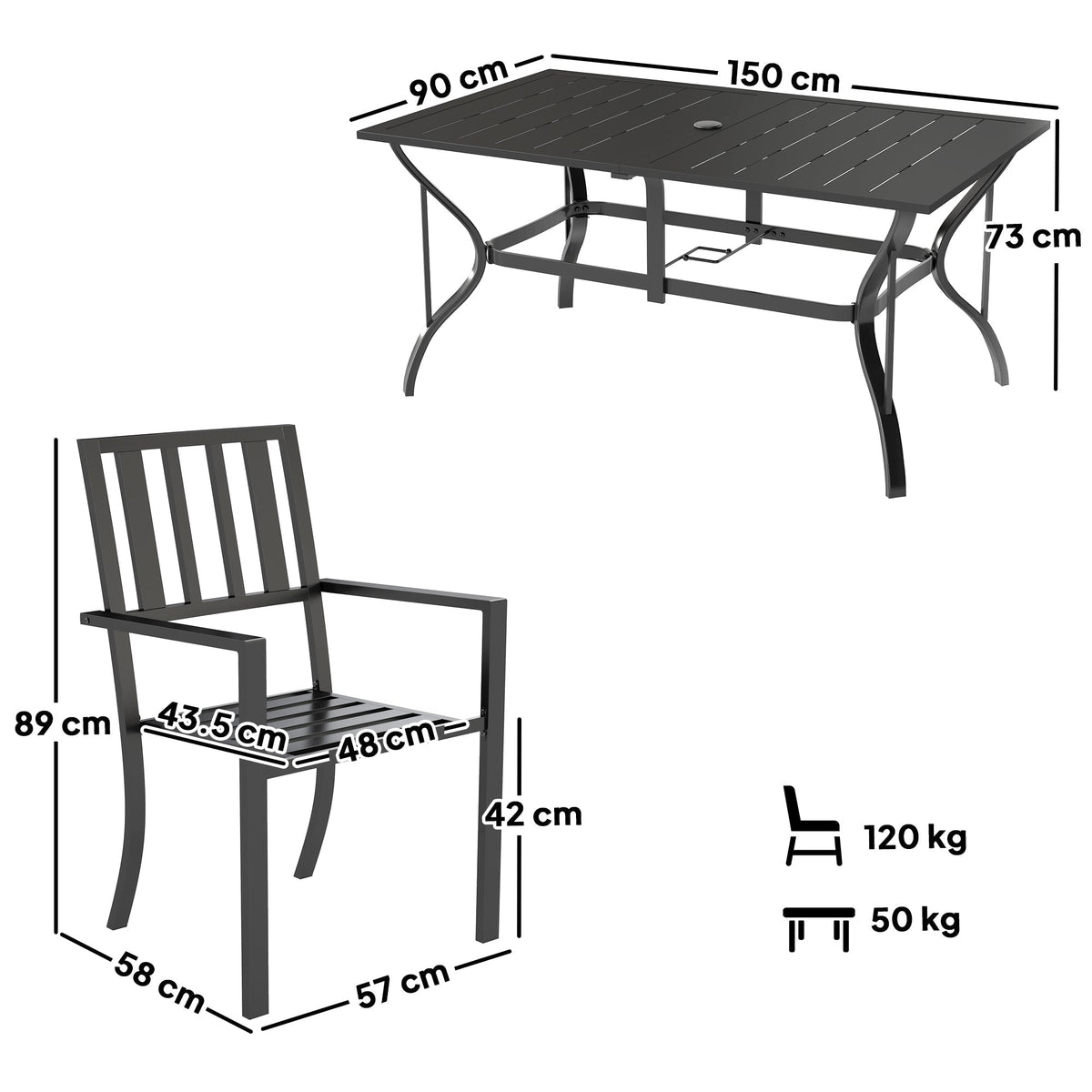 Outsunny 7 Pieces Garden Table and Chairs 6 Seater Outdoor Table and Chairs with Umbrella Hole, for Poolside, Garden, Black