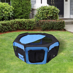 PawHut Portable Cat Dog Playpen Pet Puppy Rabbit Guinea Pig Pen Run Dia in Blue