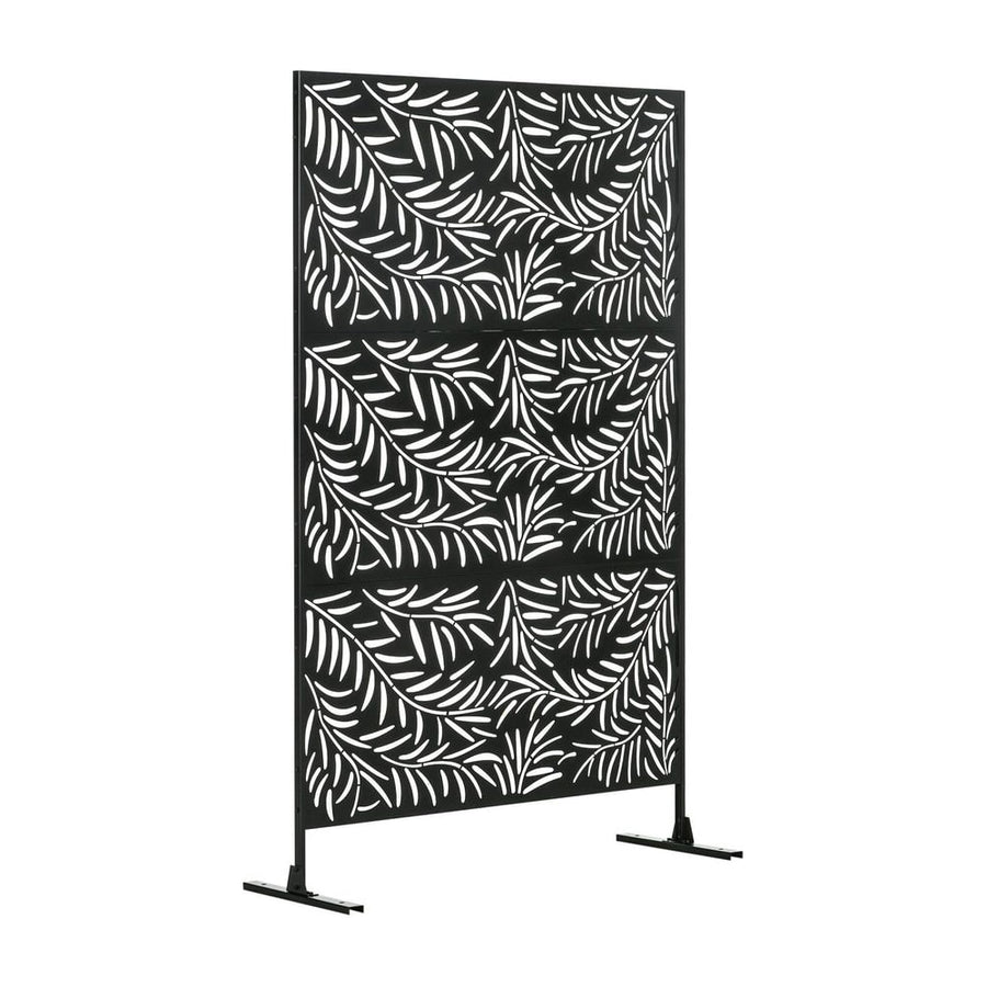 Outsunny Decorative Privacy Screen with Stand, 6.5FT Freestanding Metal Outdoor Divider, Decorative Privacy Panel with