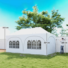 Outsunny 3 x 6m Pop Up Gazebo Shelter with Sides, 6 Sandbags, Peak Top Garden Party Tent Marquee with Carry Bag, Light Grey/White