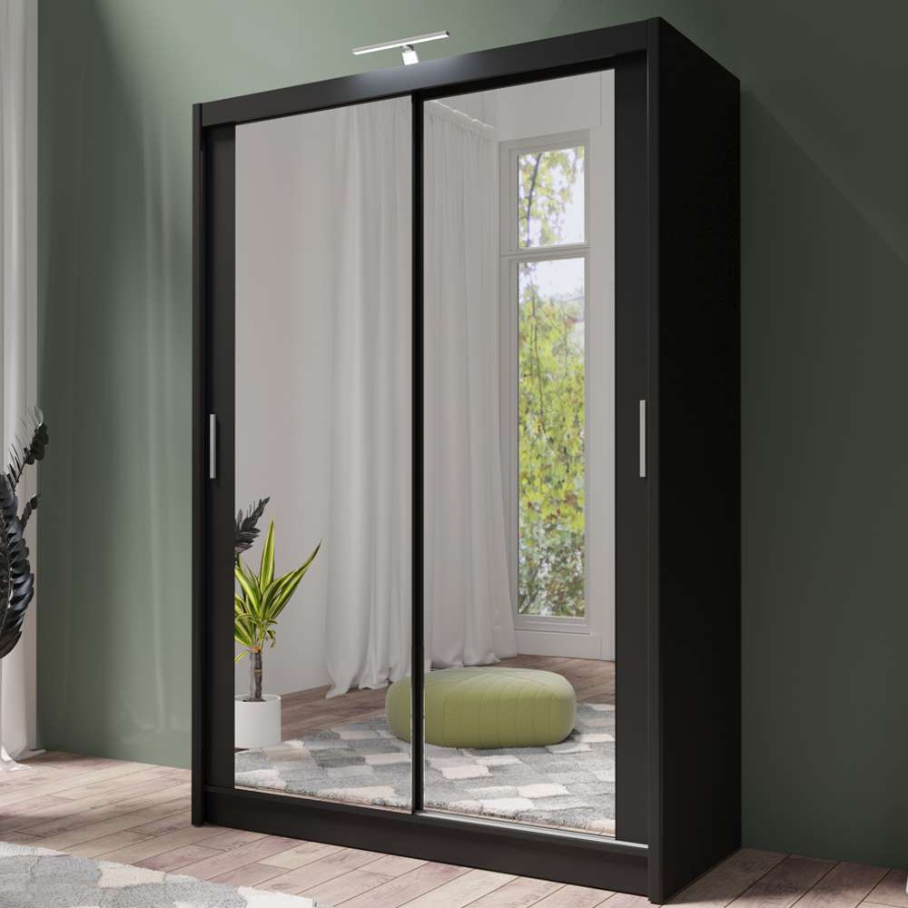 Black Full Mirrored Sliding Door Wardrobe 150cm – ALDRIDGE