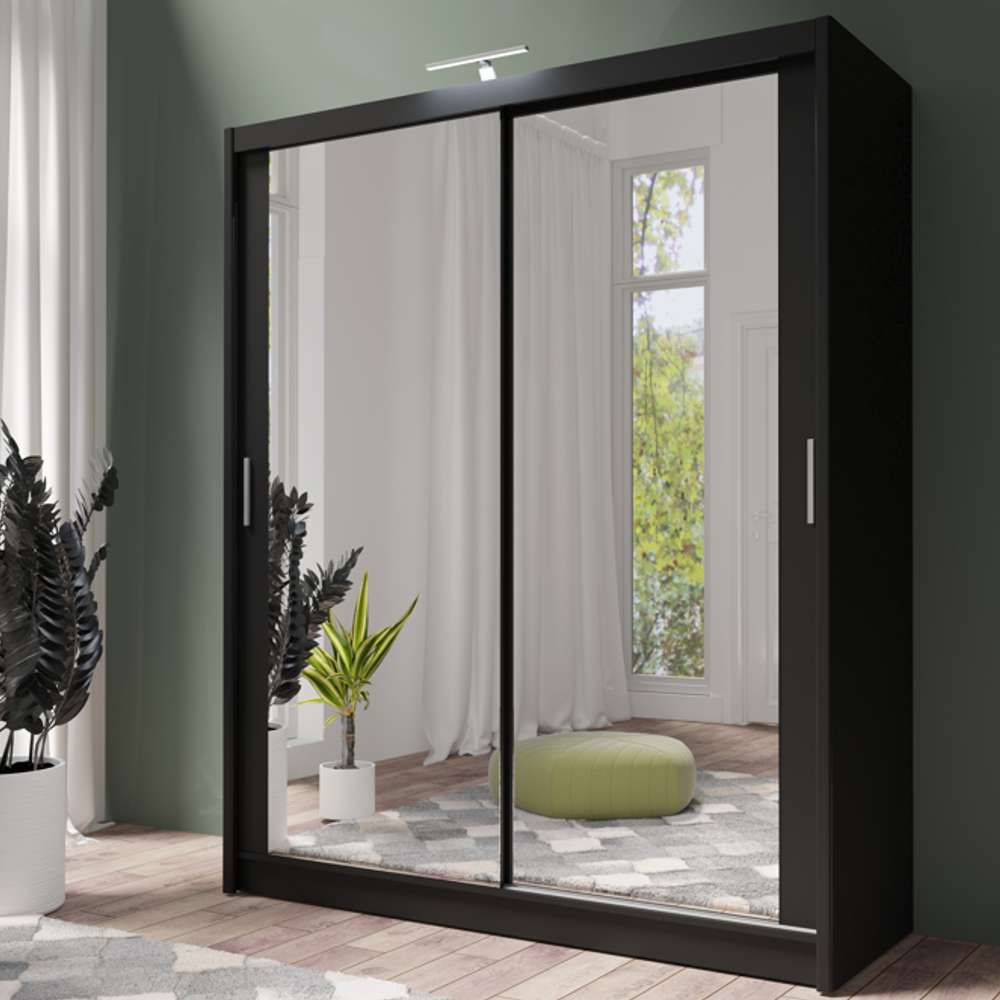 Black Full Mirrored Sliding Door Wardrobe 180cm – ALDRIDGE