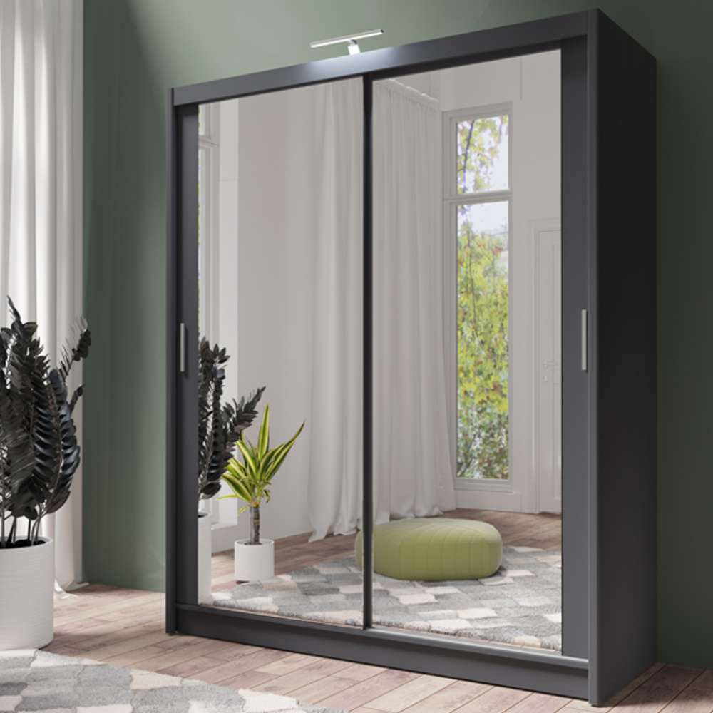 Graphite Full Mirrored Sliding Door Wardrobe 180cm – ALDRIDGE