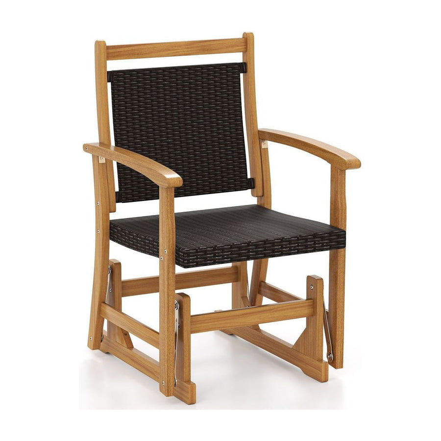 Patio Rattan Glider Chair Swing Gliding Rocker with Acacia Wood Frame