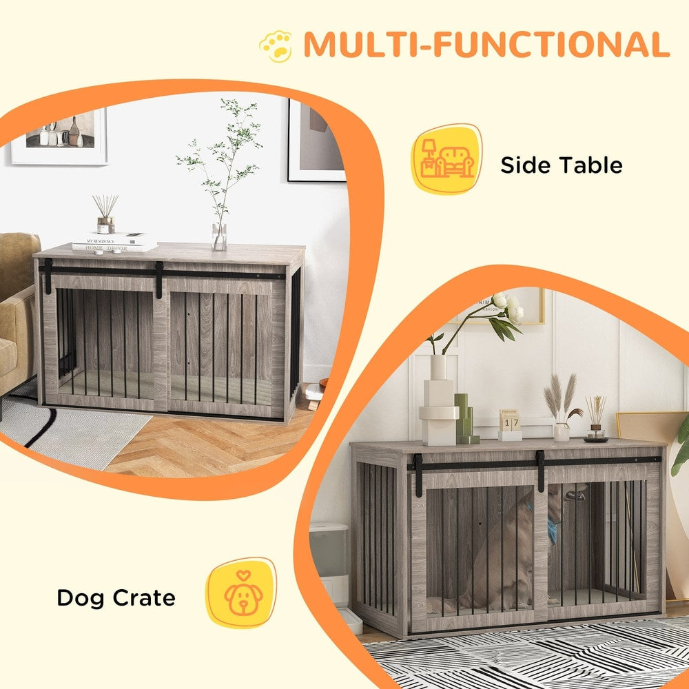 The dog cage furniture shown as multi-functional and a side table