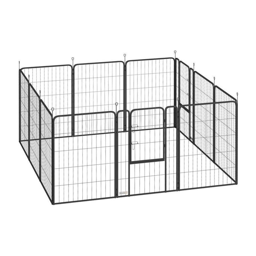 PawHut 12-Panel Solid Dog Playpen with Doors, for Large Dogs, 100cm Tall, Black