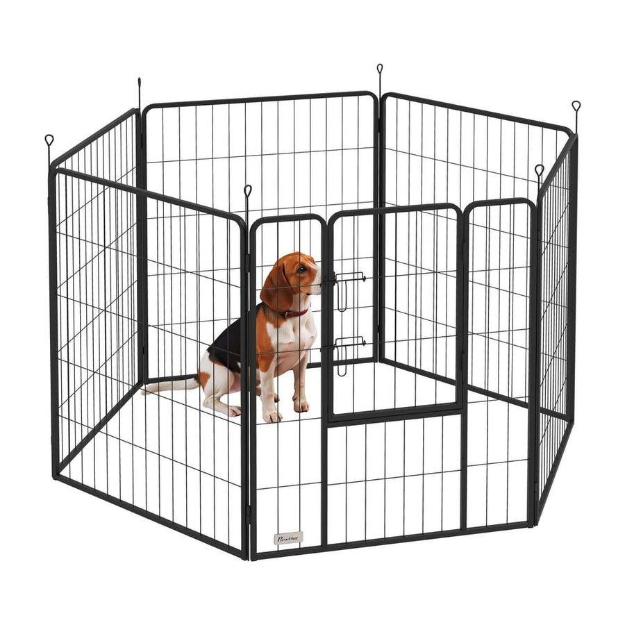 PawHut 6 Panels Dog Playpen, Portable Detachable Puppy Pen with Door, for Large Dogs, 100cm High, Grey