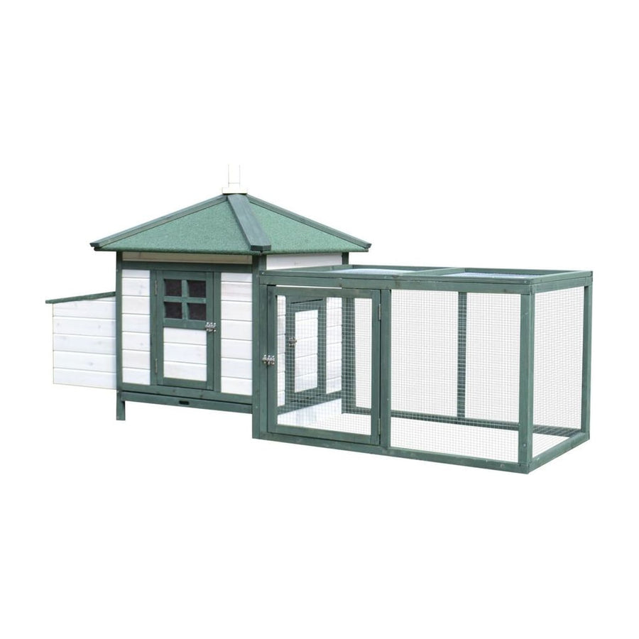 PawHut Chicken Coop, Small Animal Pet cage w/ Nesting Box, Wooden Outdoor Run, Green