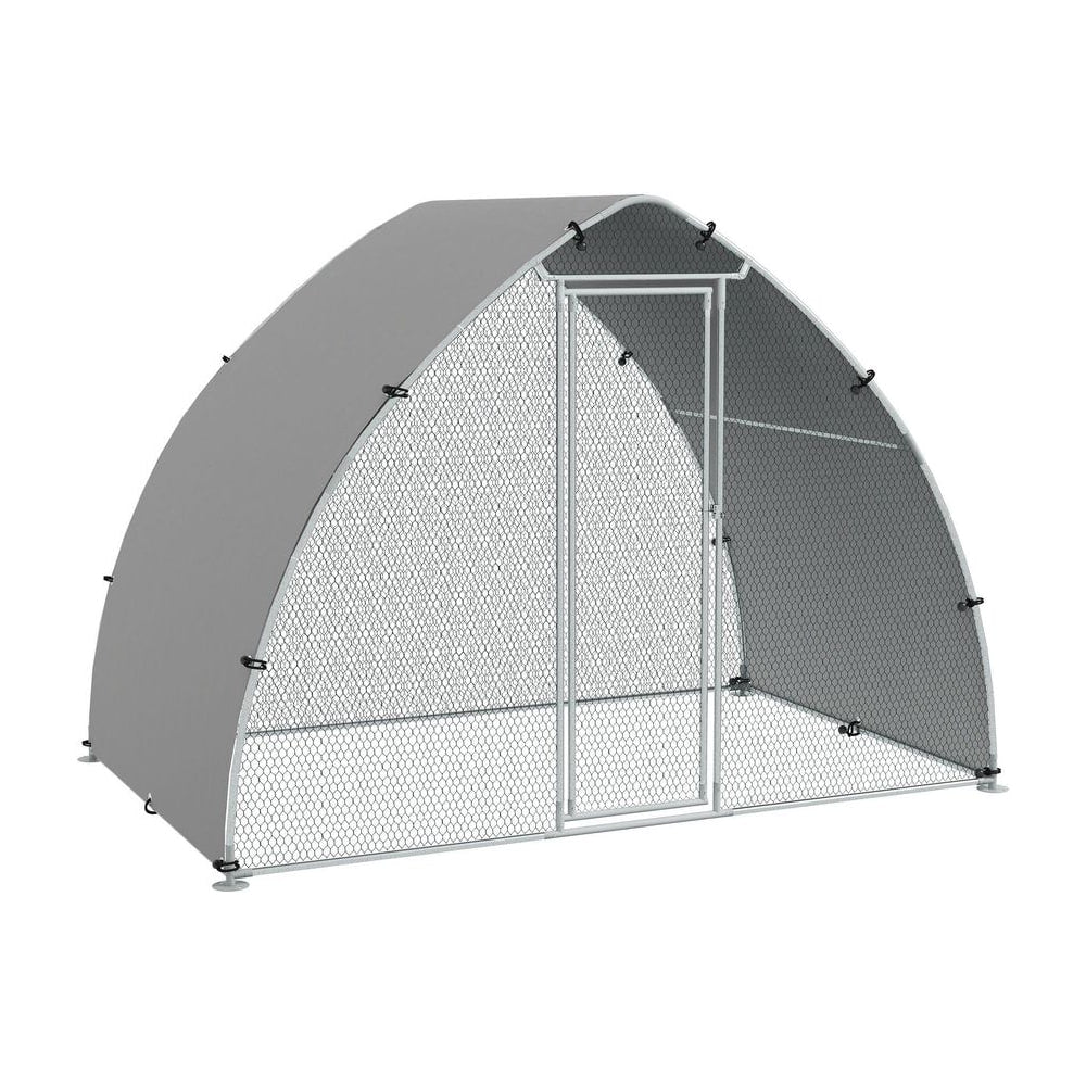PawHut Galvanised Outdoor Chicken Coop with Cover, for 4-6 Chickens, Hens, Ducks, Rabbits, 3 x 1.9 x 2.2m - Silver Tone