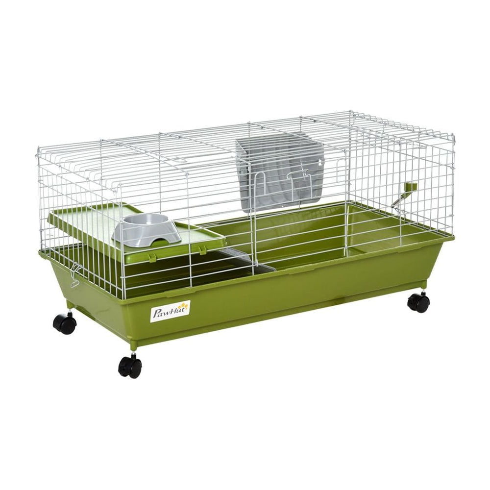 PawHut Small Animal Cage Rabbit Guinea Pigs Chinchillas Cage w/ Wheels Water Bottle Food Dish Platform Ramp 89 x 44 x 43 cm