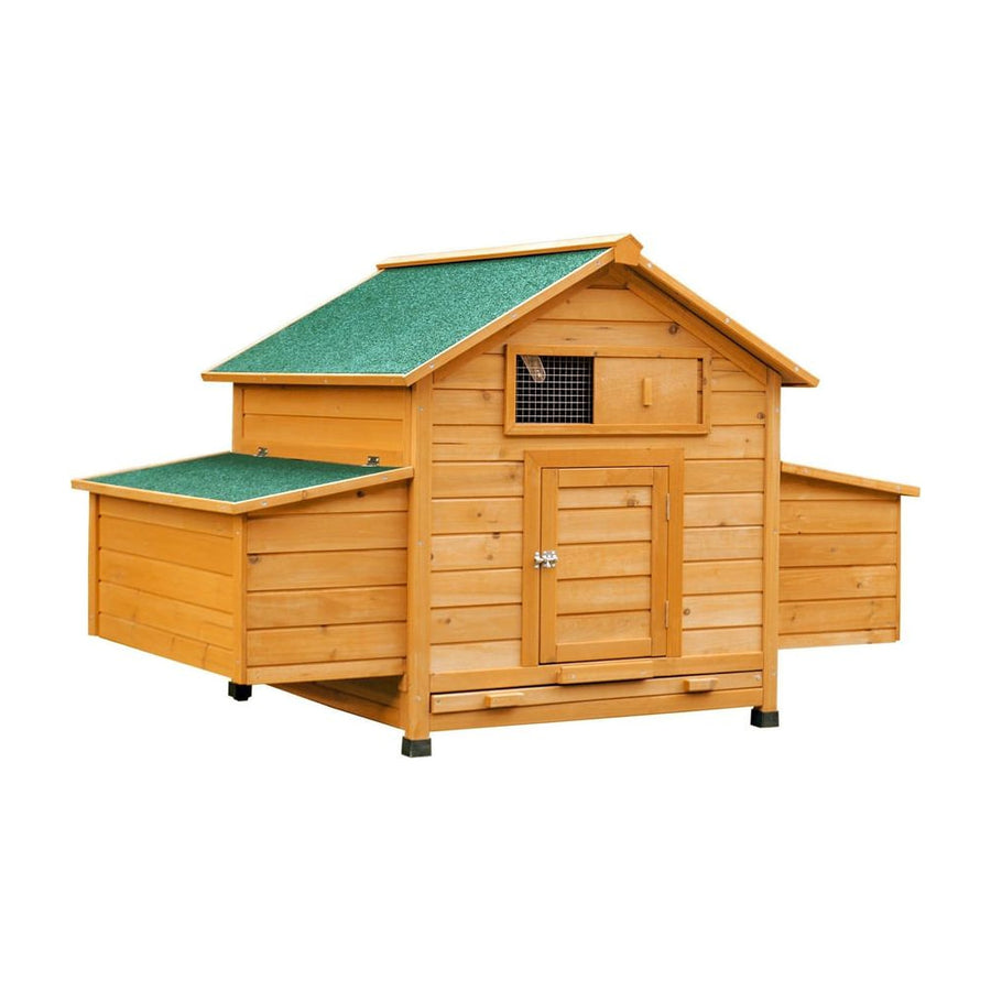 PawHut Wooden Chicken Coop with Nesting Boxes, Tray, for 2-4 Chickens, Yellow