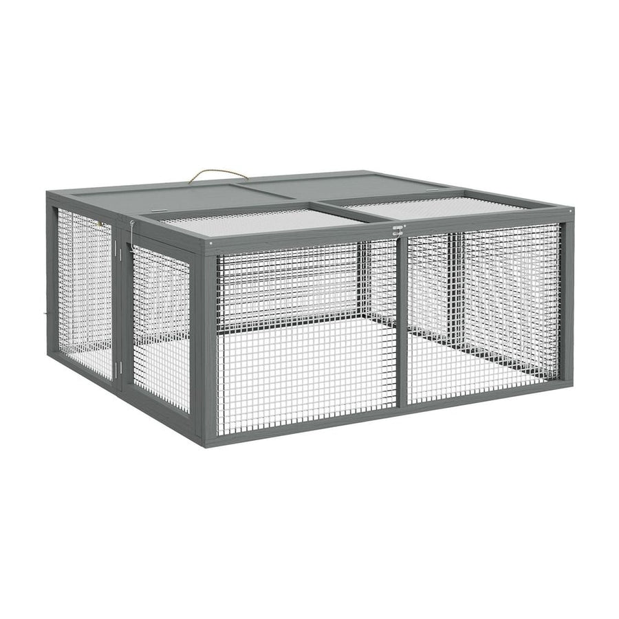 PawHut Folding Rabbit Run Wooden Large Rabbit Hutch for 2-3 Rabbits, Grey
