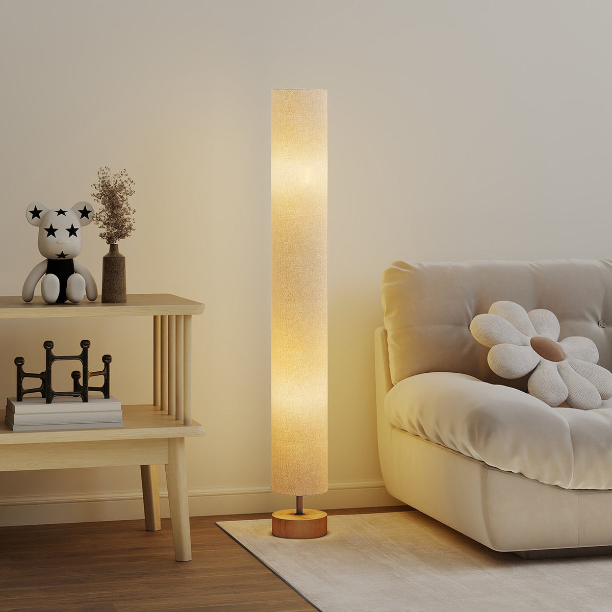 HOMCOM LED Floor Lamp for Living Room, 120cm Modern Standing Lamp with 3000K/4500K/6500K Colour Temperatures, Linen Shade and Wooden Base, Grey