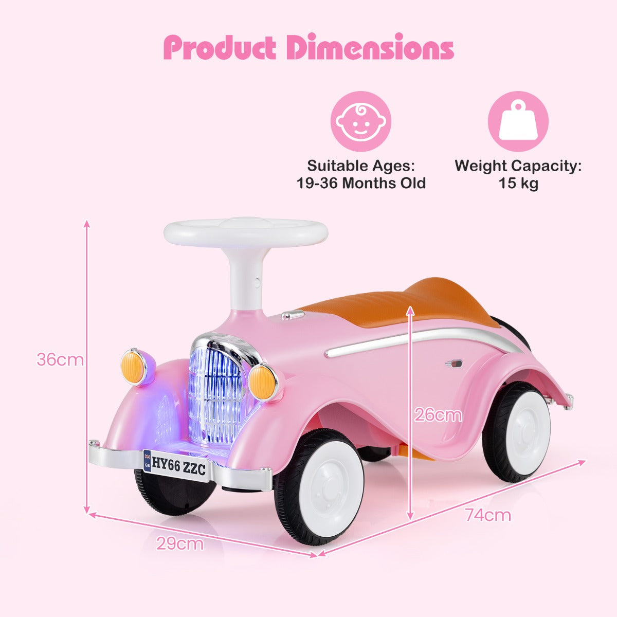 Toddler Ride on Toy with Steering Wheel for Children 19-36 Months Old-Pink
