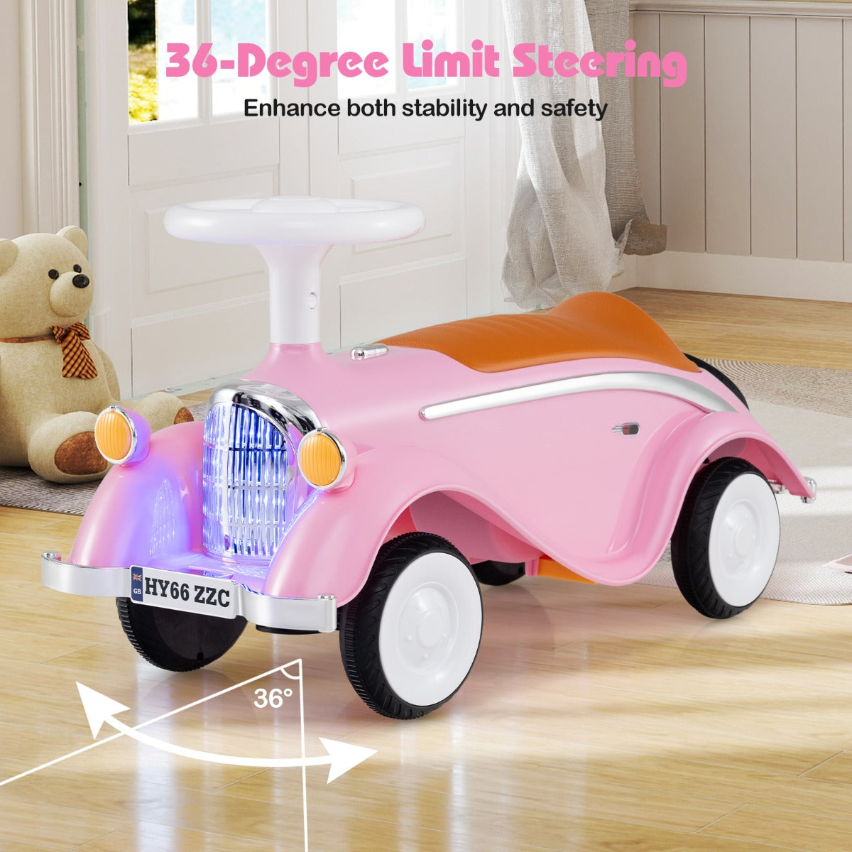 Toddler Ride on Toy with Steering Wheel for Children 19-36 Months Old-Pink