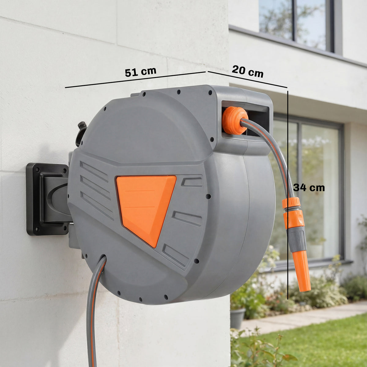 Outsunny Retractable Hose Reel Wall Mounted in Orange, image 3