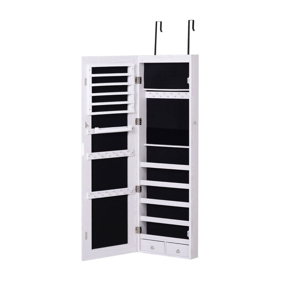 HOMCOM Jewelry Cabinet with Mirror and LED Lights, Lockable Makeup Cosmetics Jewellery Organiser, Mirror with Storage for