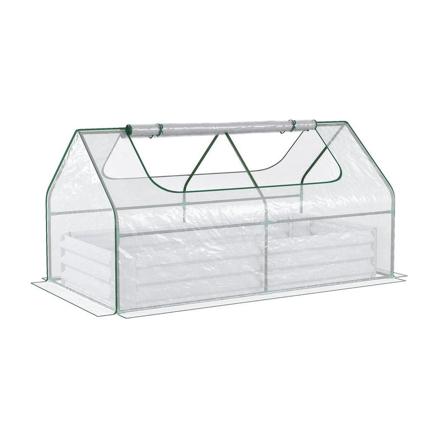 Outsunny Raised Garden Bed with Greenhouse, Steel Planter Box with Plastic Cover, Roll Up Window, Dual Use for Flowers