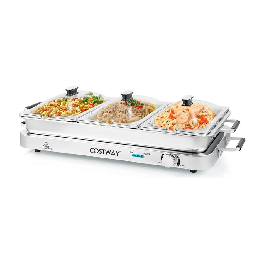 Portable Electric Buffet Server 2 in 1 Electric Warming Tray with three warming dishes