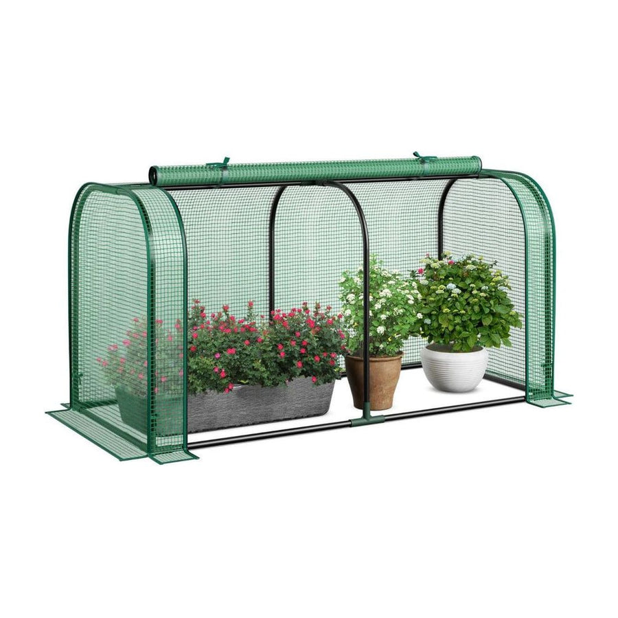 Portable Garden Patio Greenhouse with Roll-up Zipper Door and Waterproof Sun-Protective PE Cover-Green