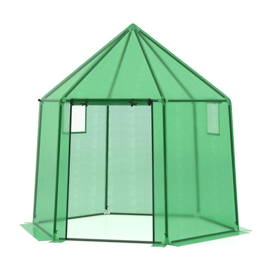 Portable Walk-in Greenhouse with PE Cover and Rustproof Metal Frame-Green