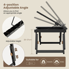 Portable Bamboo Laptop Lap Tray with Adjustable Legs and Tilting Top-Brown