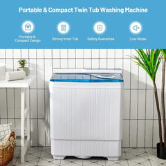 Portable Twin Tub Wash Machine with Spin Dryer-Blue